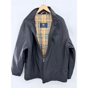 Burberry London Vintage Jacket L Black Nova Check Lining Full Zip Hidden Hood